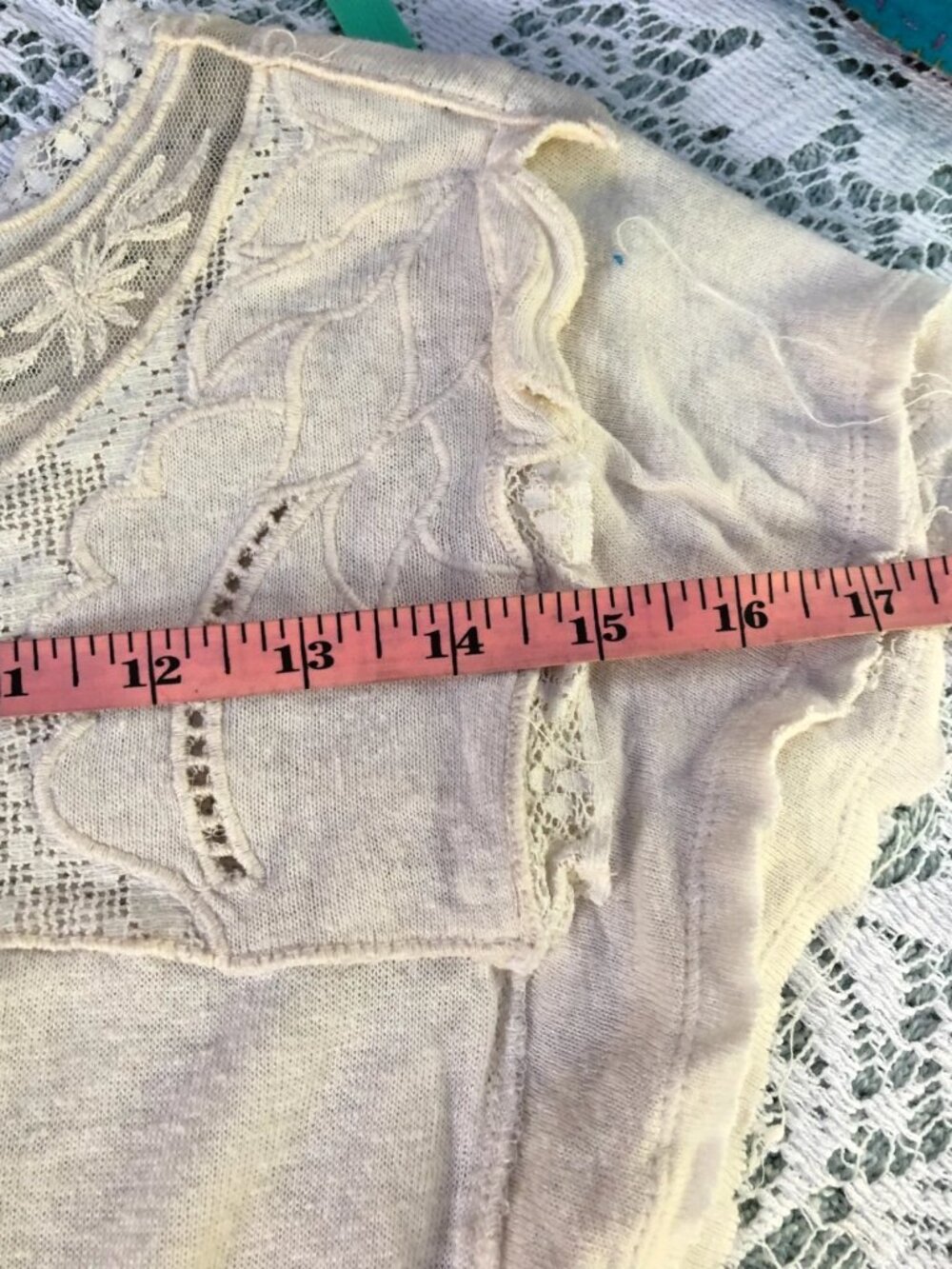 Ivory Free People Distressed Cotton Top Lace And Ruffles Soft Size M - Picture 10 of 14